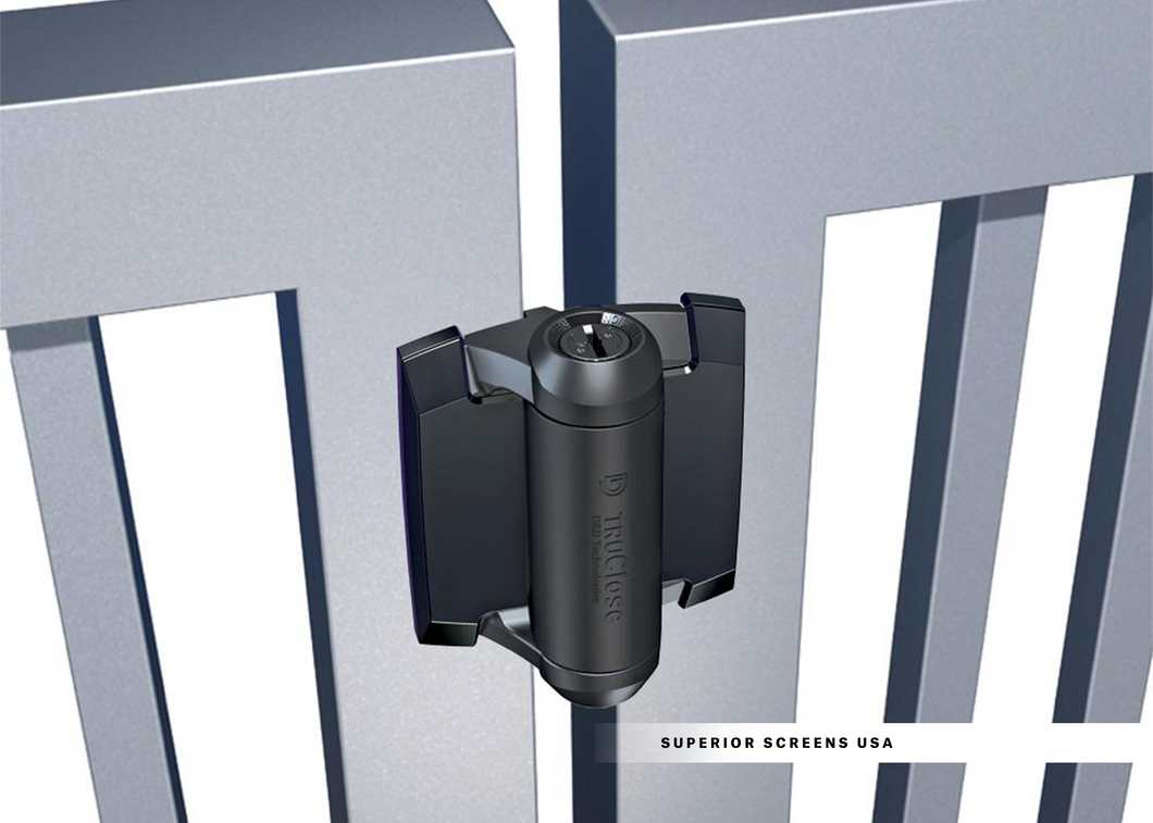 D+D Technologies “Truclose” Gate Hinges in Black on gate material
